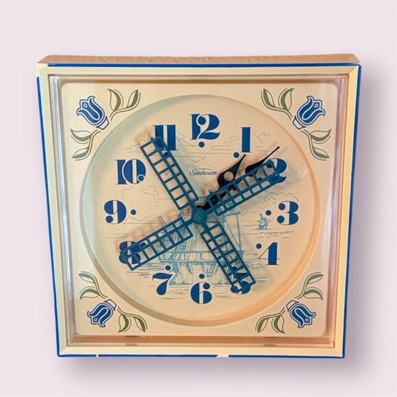 SUNBEAM Vintage 70s Dutch Windmill Tulip Wall Clock - Picture 1 of 11